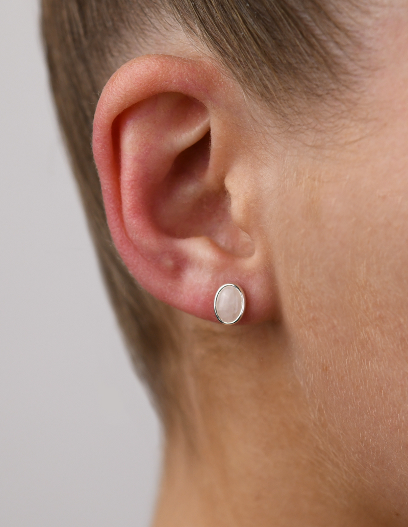 Von Treskow Oval Rose Quartz Studs | Mocha Australia