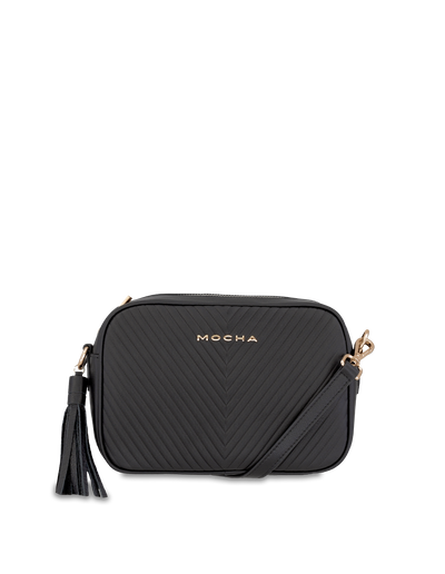Mocha Chevron Box Leather Crossbody Bag - Black/Light Gold | Mocha Australia
