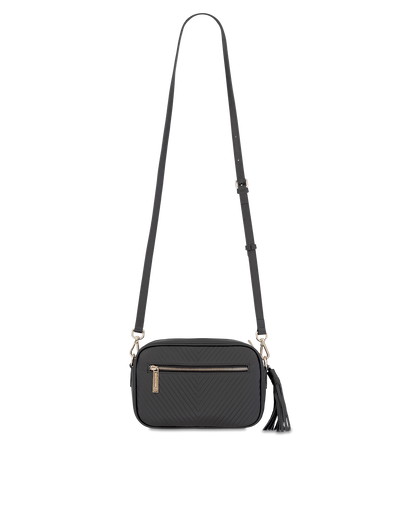 Mocha Chevron Box Leather Crossbody Bag - Black/Light Gold | Mocha Australia