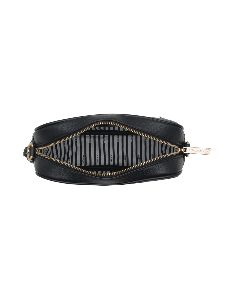 Mocha Chevron Box Leather Crossbody Bag - Black/Light Gold | Mocha Australia