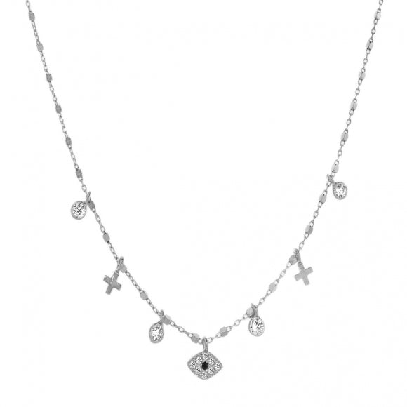 Gregio Simply Me/ Tiny Shiny Necklace w/ CZ Evil Eye & CZ - Silver | Mocha Australia