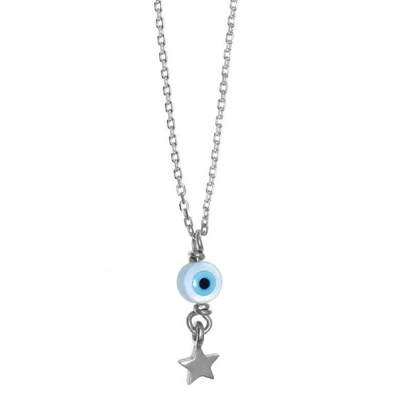 Gregio Simply Me/ Tiny Shiny Necklace w/ Evil Eye & Drop Star - Silver | Mocha Australia