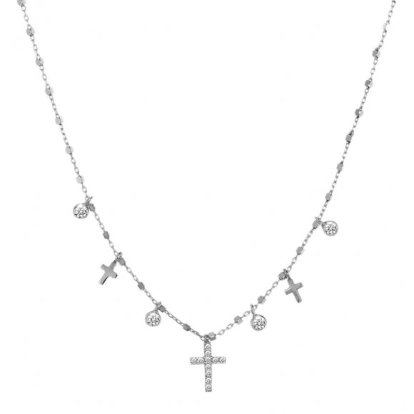 Gregio Simply Me/ Tiny Shiny Necklace w/ CZ Cross & CZ - Silver | Mocha Australia