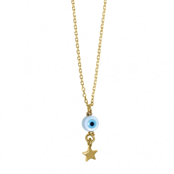 Gregio Tiny Shiny Necklace w/ Evil Eye & Drop Star - Gold | Mocha Australia