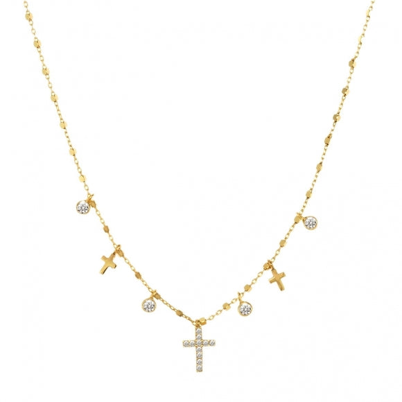 Gregio Simply Me/ Tiny Shiny Necklace w/ CZ Cross & CZ - Gold | Mocha Australia