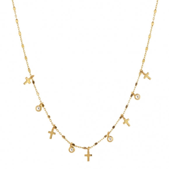 Gregio Simply Me/ Tiny Shiny Necklace w/ Mini Cross & CZ - Gold | Mocha Australia