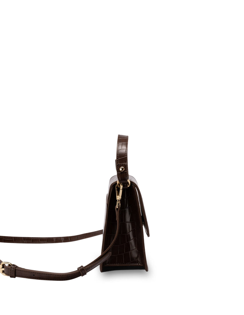 Mocha Bindi Croc-Embossed Crossbody - Chocolate | Mocha Australia