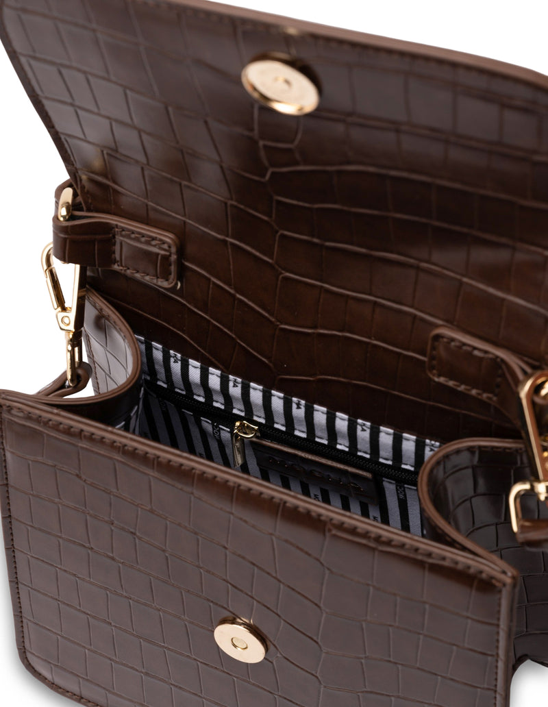 Mocha Bindi Croc-Embossed Crossbody - Chocolate | Mocha Australia