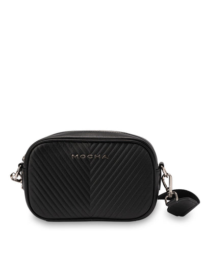 Mocha Petite Chevron Leather Crossbody - Black | Mocha Australia