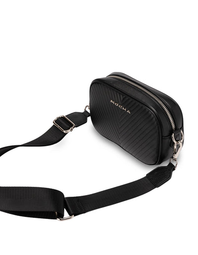 Mocha Petite Chevron Leather Crossbody - Black | Mocha Australia