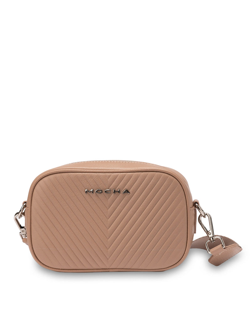 Mocha Petite Chevron Leather Crossbody - Taupe | Mocha Australia