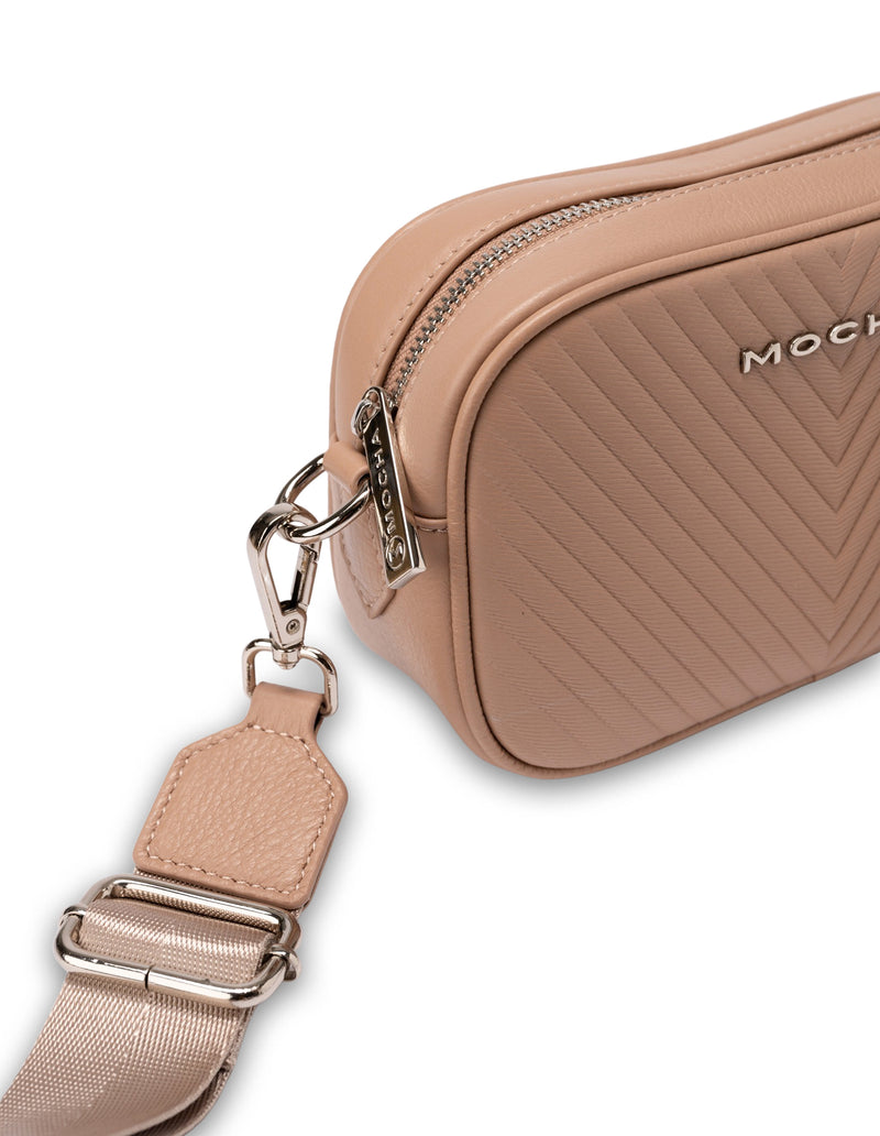 Mocha Petite Chevron Leather Crossbody - Taupe | Mocha Australia