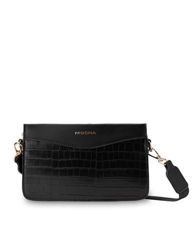 Mocha Bindi Croc-Embossed Box Crossbody - Black | Mocha Australia