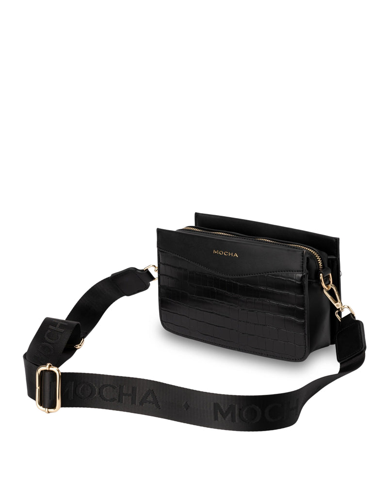 Mocha Bindi Croc-Embossed Box Crossbody - Black | Mocha Australia