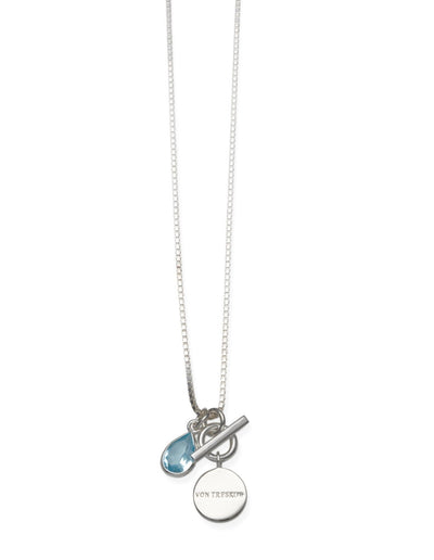 Von Treskow Box Chain Necklace w/ Pear Shaped Blue Topaz & VT Toggle (9x6mm) | Mocha Australia