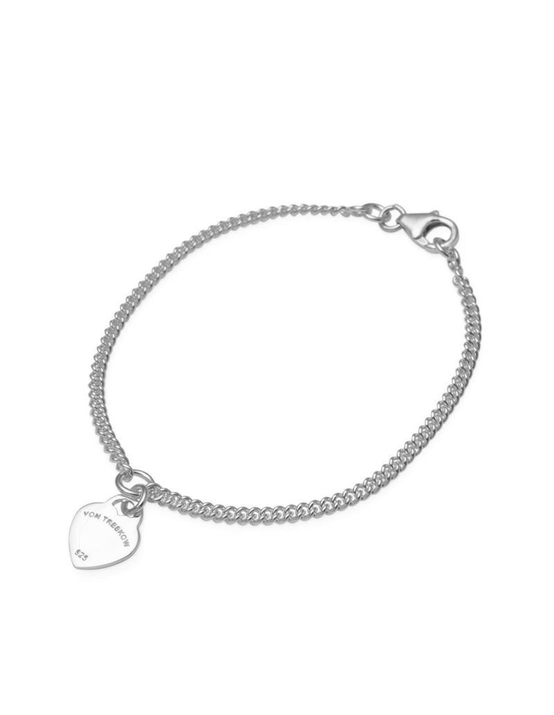 Von Treskow Curb Chain Bracelet w/ Mini VT Flat Heart - Silver | Mocha Australia