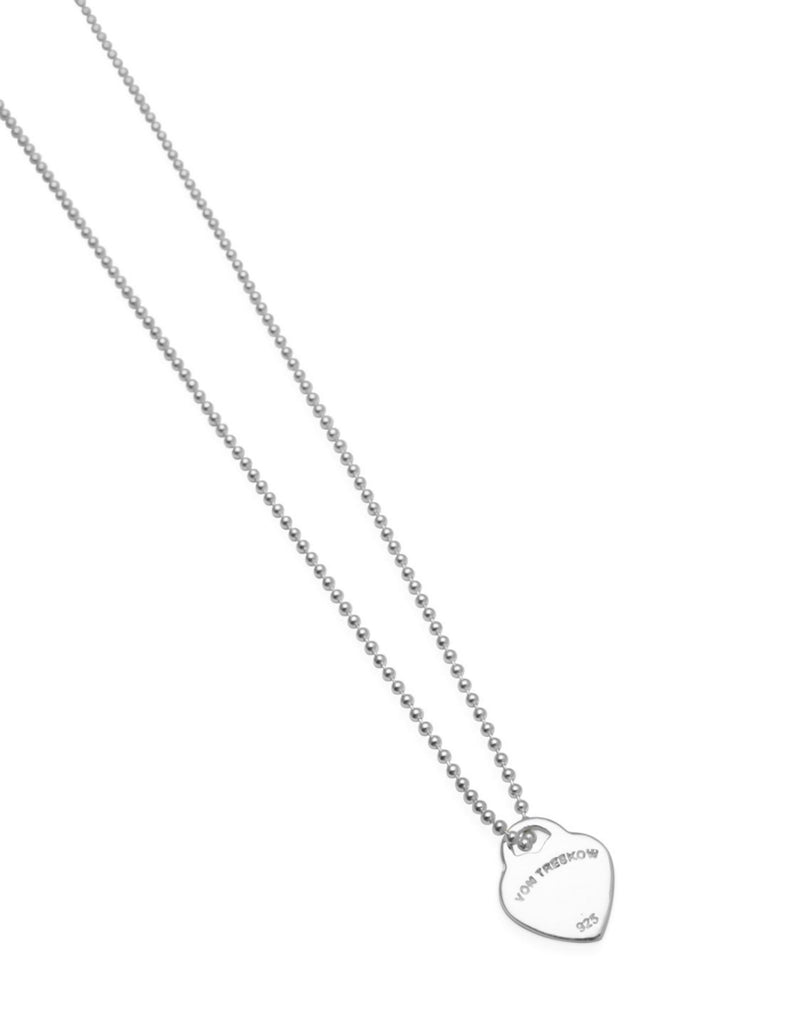 Von Treskow Fine Ball Chain Necklace w/ Mini VT Flat Heart - Silver | Mocha Australia
