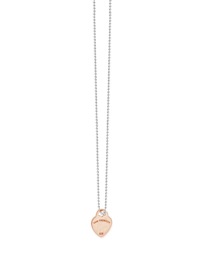 Von Treskow Fine Ball Chain Necklace w/ Mini VT Flat Heart - Rose Gold | Mocha Australia