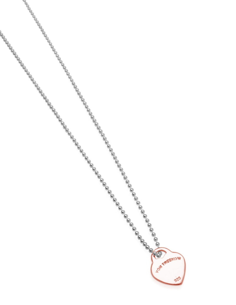 Von Treskow Fine Ball Chain Necklace w/ Mini VT Flat Heart - Rose Gold | Mocha Australia