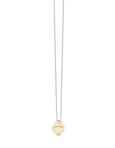 Von Treskow Fine Ball Chain Necklace w/ Mini VT Flat Heart - Yellow Gold | Mocha Australia