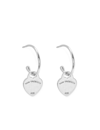 Von Treskow Fine Open Hoop Studs w/ Mini VT Flat Heart (13mm) - Silver | Mocha Australia