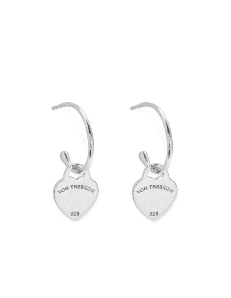 Von Treskow Fine Open Hoop Studs w/ Mini VT Flat Heart (13mm) - Silver | Mocha Australia