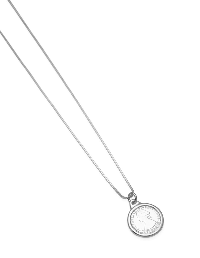 Von Treskow Tiny Token & Bezel Adjustable Box Chain Necklace - Silver | Mocha Australia