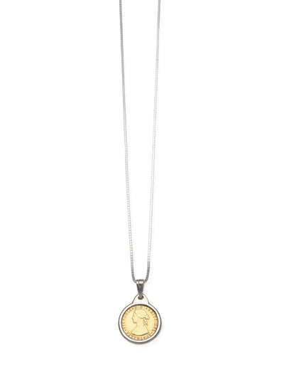 Von Treskow Two-Tone Tiny Token & Bezel Adjustable Box Chain Necklace | Mocha Australia