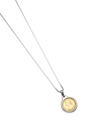 Von Treskow Two-Tone Tiny Token & Bezel Adjustable Box Chain Necklace | Mocha Australia