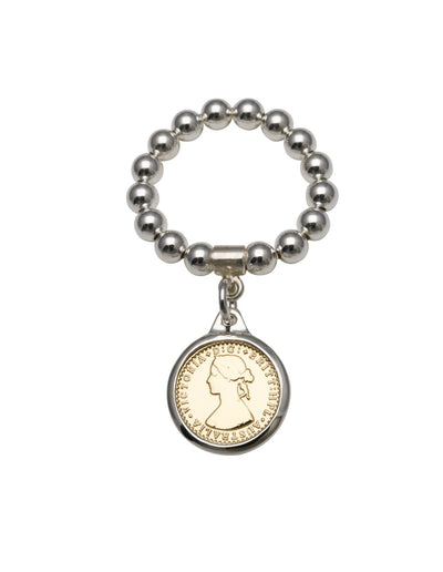 Von Treskow Single Strand Stretch Ring w/ Yellow Gold Mini Token Coin | Mocha Australia