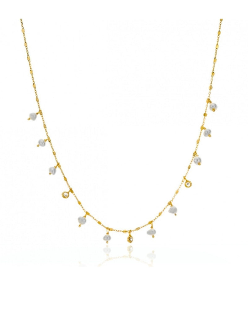 Gregio Tiny Shiny Necklace W/ Cz & Pearls | Mocha Australia