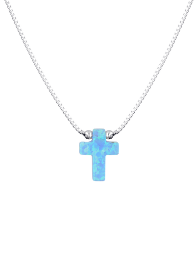Mocha Sterling Silver Mini Cross Fine Necklace - Light Blue | Mocha Australia