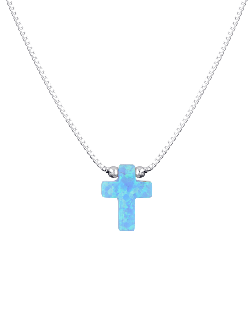 Mocha Sterling Silver Mini Cross Fine Necklace - Light Blue | Mocha Australia