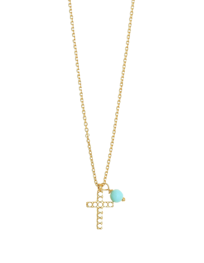 Gregio Tiny Shiny Cross Necklace w/ White Zirconia - Gold | Mocha Australia