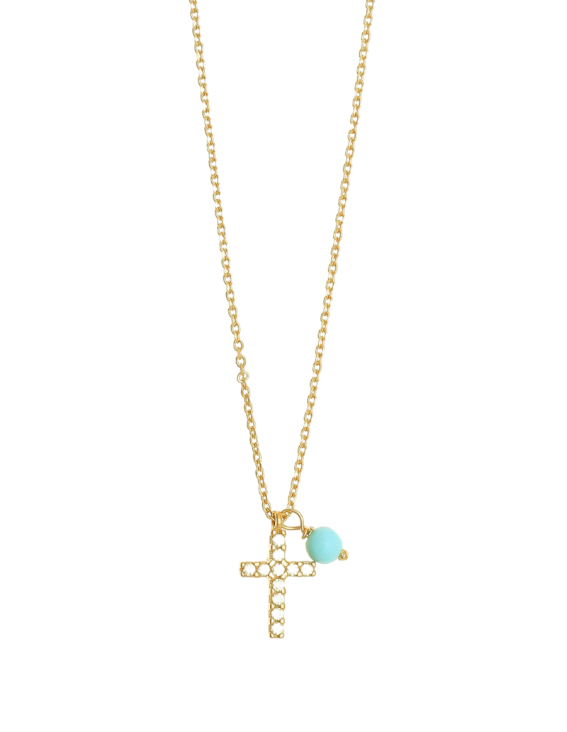 Gregio Tiny Shiny Cross Necklace w/ White Zirconia - Gold | Mocha Australia