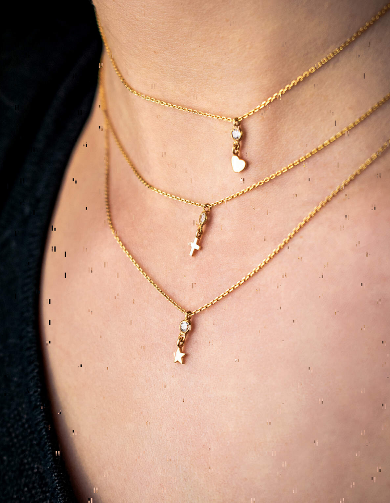Gregio Tiny Shiny Necklace w/ Cross Pendant - Gold | Mocha Australia