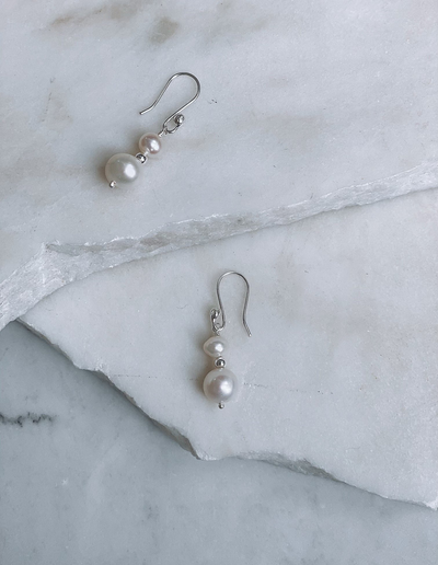 Ichu Duo Pearl Earrings - Silver | Mocha Australia