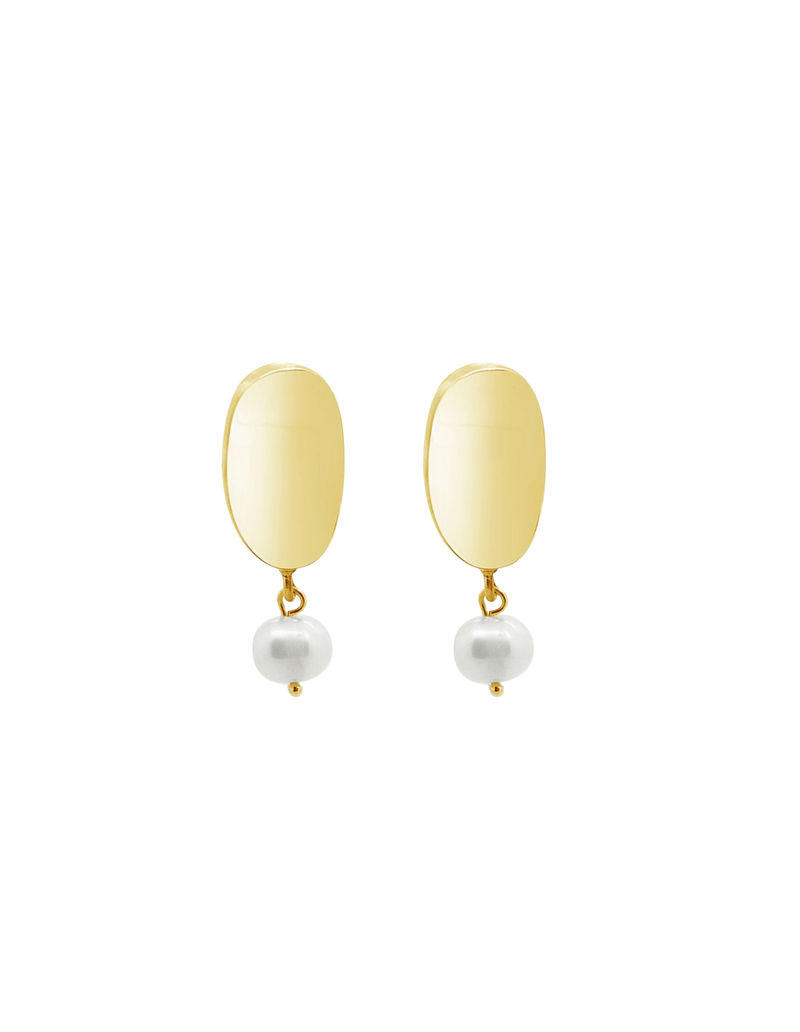 Ichu Curved Pearl Earrings - Gold | Mocha Australia