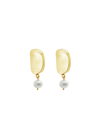 Ichu Curved Pearl Earrings - Gold | Mocha Australia