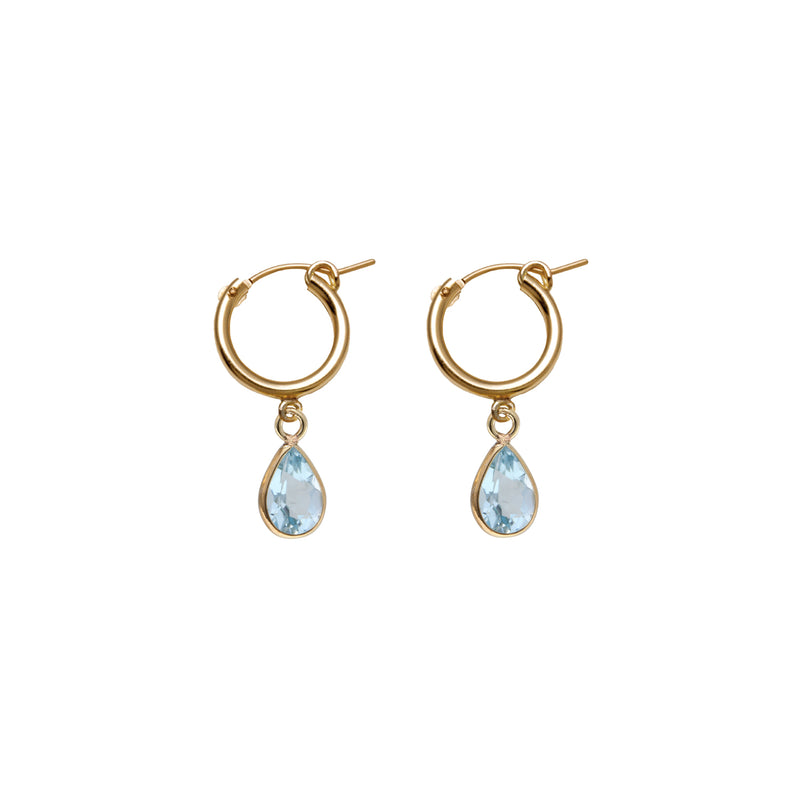 Von Treskow Yg Filled 15mm Lever Hoop Earrings w/ 9x6mm Pear Blue Topaz | Mocha Australia