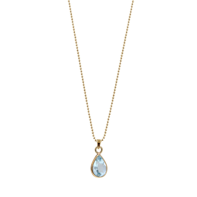 Von Treskow Yg Plated Fine Curb Chain Necklace w/ 9x6mm Pear Blue Topaz | Mocha Australia