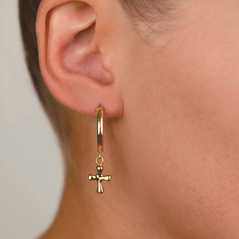 Von Treskow Lever Hoop Hook Earrings w/ Puffy Cross - Gold | Mocha Australia