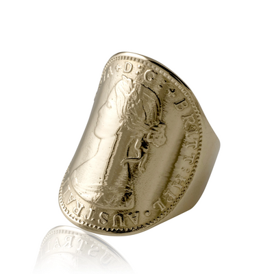 Von Treskow 9CT Large Curved Coin Ring | Mocha Australia