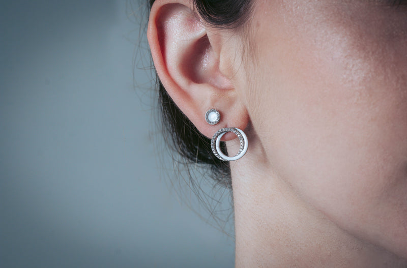Georgini Enamel Stud Earrings - Silver/White | Mocha Australia