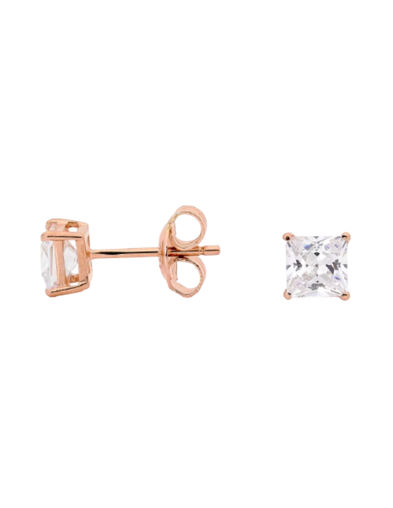 Georgini 5mm Clear Square Stud Earrings w/ CZ - Rose Gold | Mocha Australia