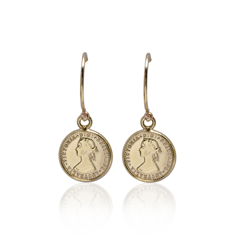 Von Treskow 9CT Gold Framed Mini Token Hook Earrings | Mocha Australia