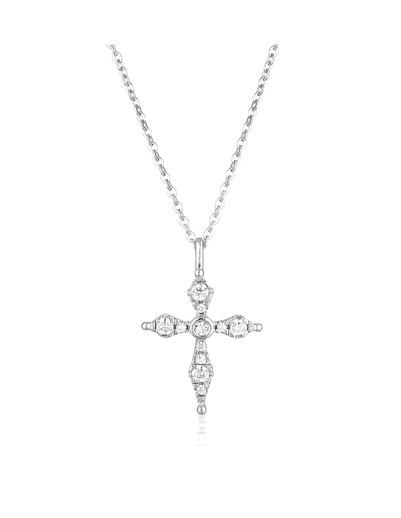 Georgini Bless Mini Cross Necklace w CZ Silver Mocha Australia